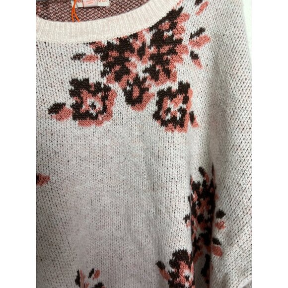 Knox Rose Womens Boho Floral Pullover Knit Crewneck Sweater Size XL Cream Mauve - Picture 6 of 6